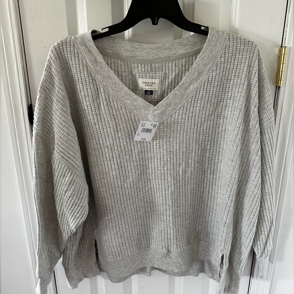 American Eagle Light Gray Ribbed Sweater